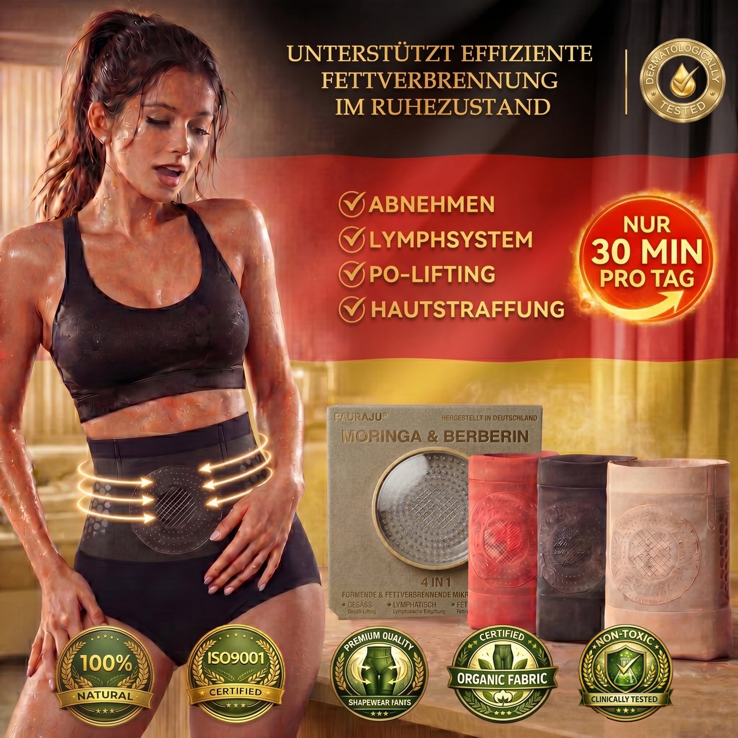 Offizieller Markenstore | ✅ 𝐏𝐀𝐔𝐑𝐀𝐉𝐔® 2026 Moringa & Berberin 4-in-1 Mikropartikel-Shaping & Fettverbrennungs-Shorts💥