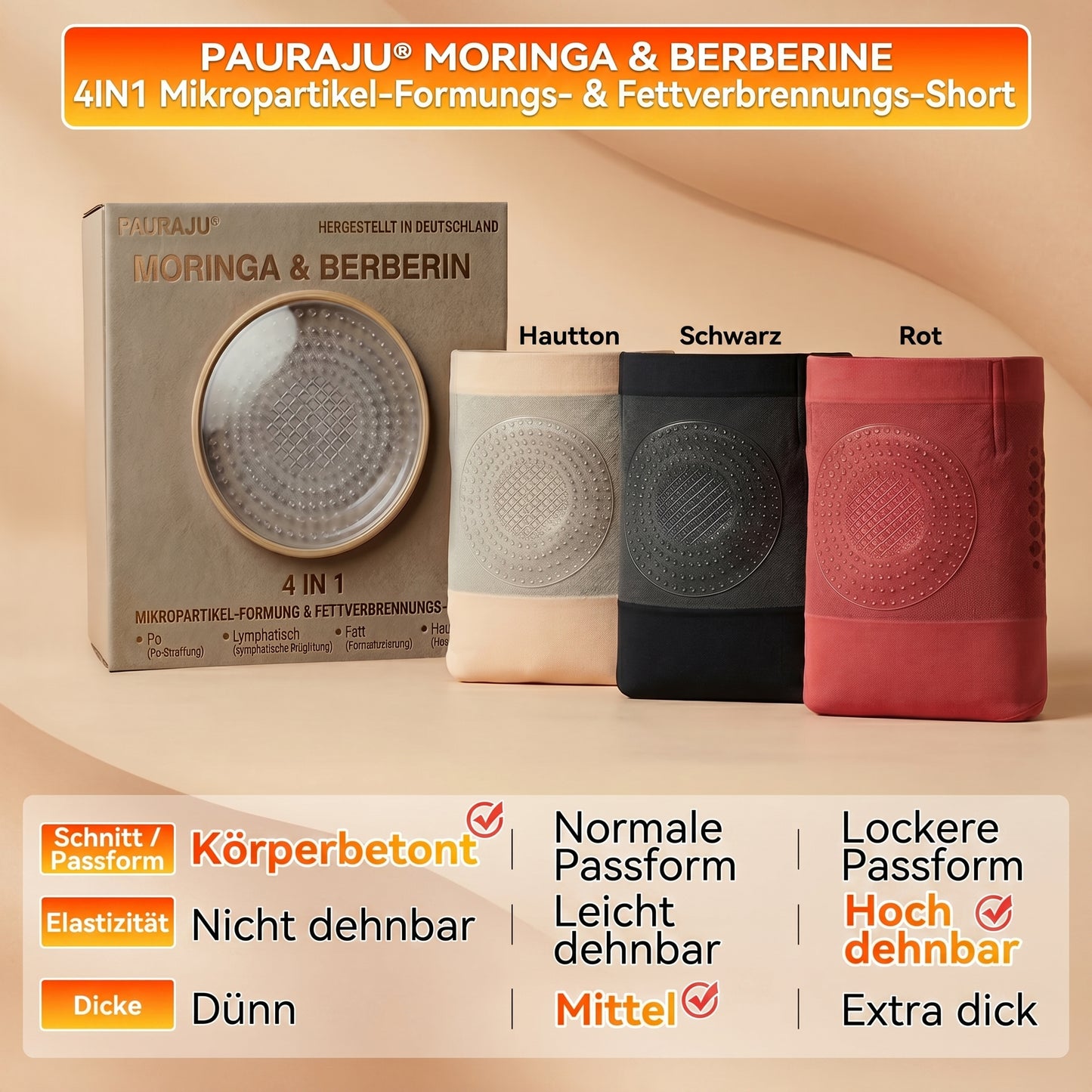 Offizieller Markenstore | ✅ 𝐏𝐀𝐔𝐑𝐀𝐉𝐔® 2026 Moringa & Berberin 4-in-1 Mikropartikel-Shaping & Fettverbrennungs-Shorts💥