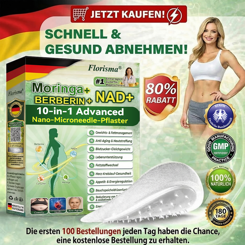 【Letzter Tag – 80 % Rabatt】 ✅ Florisma® Moringa · Berberin × NAD+ 10-in-1 Advanced Nano-Microneedle-Pflaster ✨ 7 Pflaster pro Packung · Vorrat für eine Woche🪴