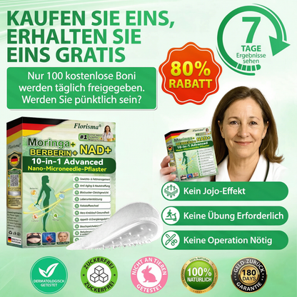 【Letzter Tag – 80 % Rabatt】 ✅ Florisma® Moringa · Berberin × NAD+ 10-in-1 Advanced Nano-Microneedle-Pflaster ✨ 7 Pflaster pro Packung · Vorrat für eine Woche🪴