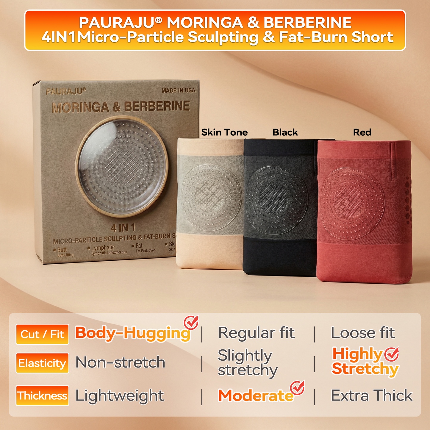 Offizieller Markenstore | ✅ 𝐏𝐀𝐔𝐑𝐀𝐉𝐔® 2026 Moringa & Berberin 4-in-1 Mikropartikel-Shaping & Fettverbrennungs-Shorts🎉