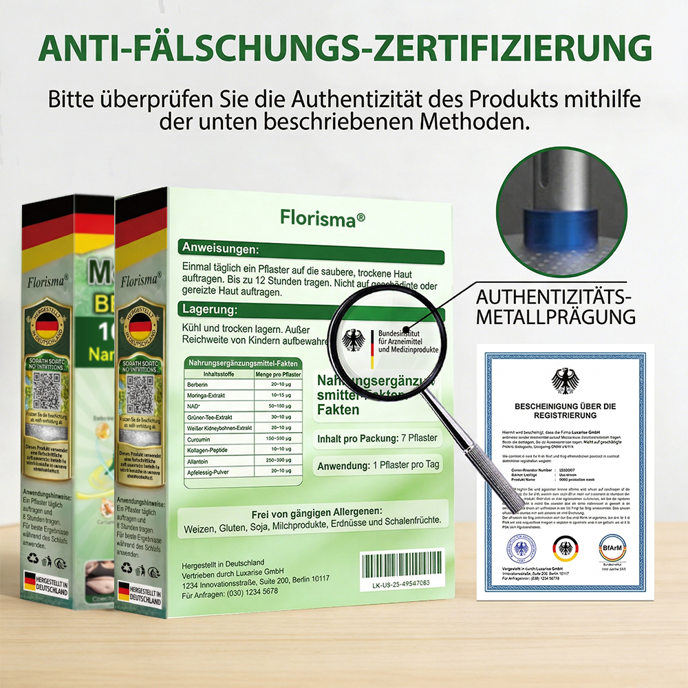 【Letzter Tag – 80 % Rabatt】 ✅ Florisma® Moringa · Berberin × NAD+ 10-in-1 Advanced Nano-Microneedle-Pflaster ✨ 7 Pflaster pro Packung · Vorrat für eine Woche🪴
